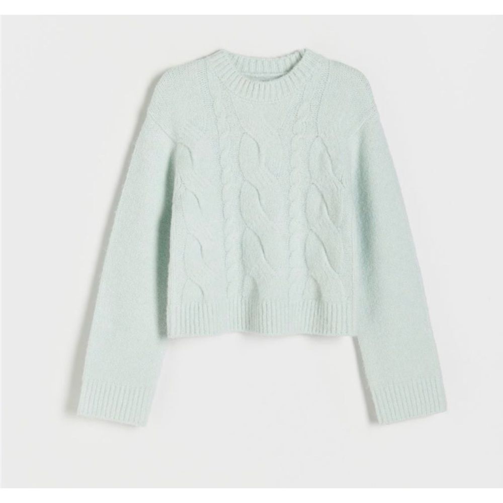 Brodie Cable Cashmere Crop Sweater in Soft Mint Size XS